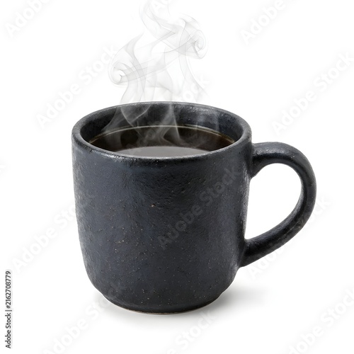 Steaming Black Mug on White Background