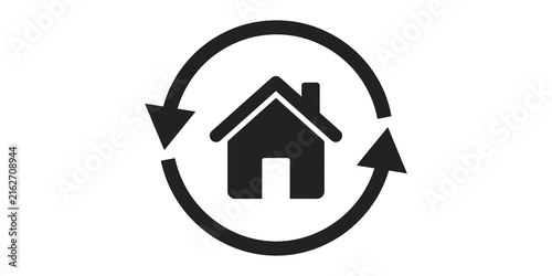 Foto Real estate recycling icon with house in circular arrows for sustainable living and eco friendly housing solutions