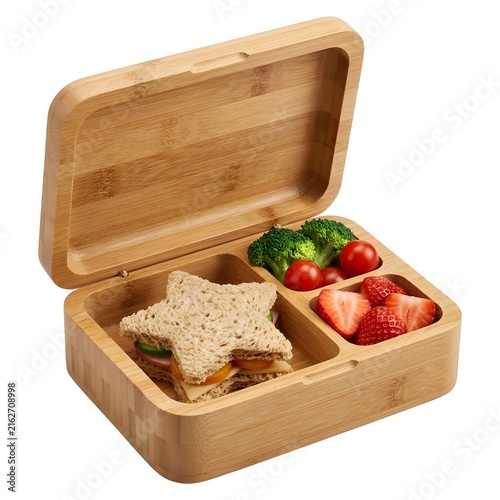Wooden Bento Box with Star Sandwich and Fresh Produce