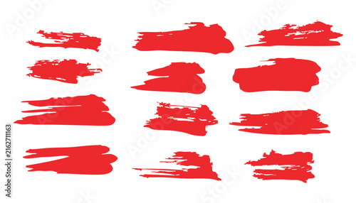 Set of Red Watercolor Paint Strokes and Splashes, Grunge Brush Marks, Liquid Ink Stains, Artistic Banners, Ribbons, Frames and Decorative Design Elements