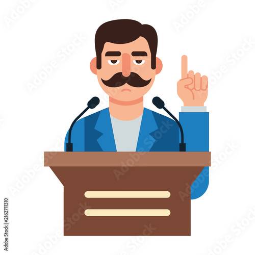 Man giving a speech with an obscene gesture