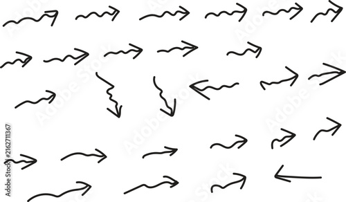 Hand Drawn Wavy Arrow Collection with Curved Directional Doodles for Creative Graphic Design