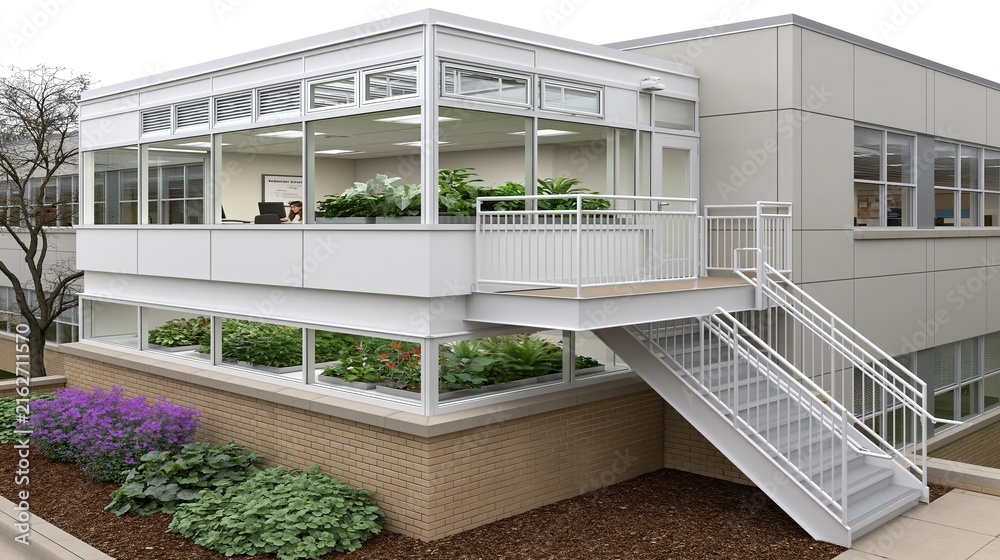 Fototapeta premium Modern building with green balconies and stairs