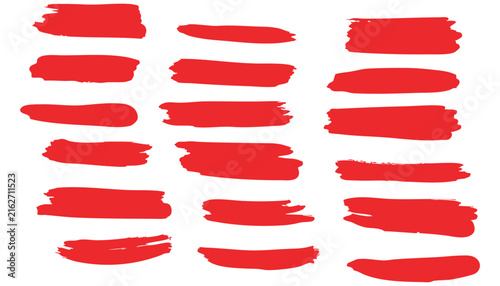 Set of Red Paint Brush Strokes and Brushes, Ribbon, Banner, Tape, Labels, Flags and Decorative Vector Elements for Celebration Design