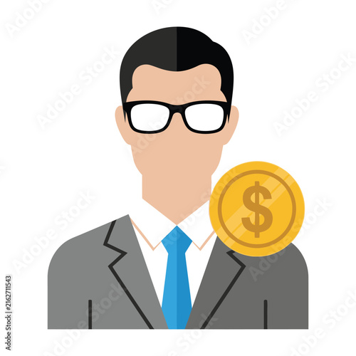 Businessman with glasses and dollar coin