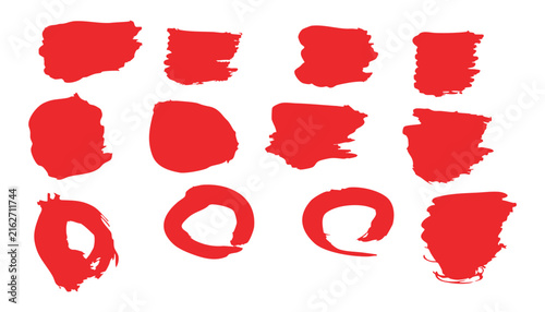 Set of Red Map Pointers and Icons with Colorful Watercolor Paint, Grunge Texture, Brush Strokes, Shapes and Decorative Design Elements Collection