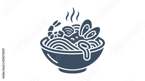 Seafood Noodle Bowl Outline Vector Illustration
