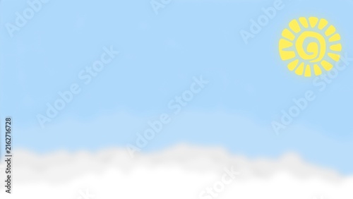 Day Sky Background with Bright Sun and Soft White Clouds Cartoon