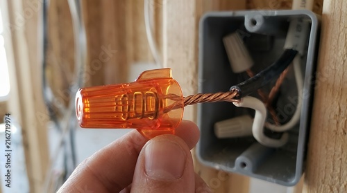 Bright conical terminal cap designed for electrical splicing and conductor insulation locking twisted metallic cable ends for secure circuit installation in residential and manufacturing setups