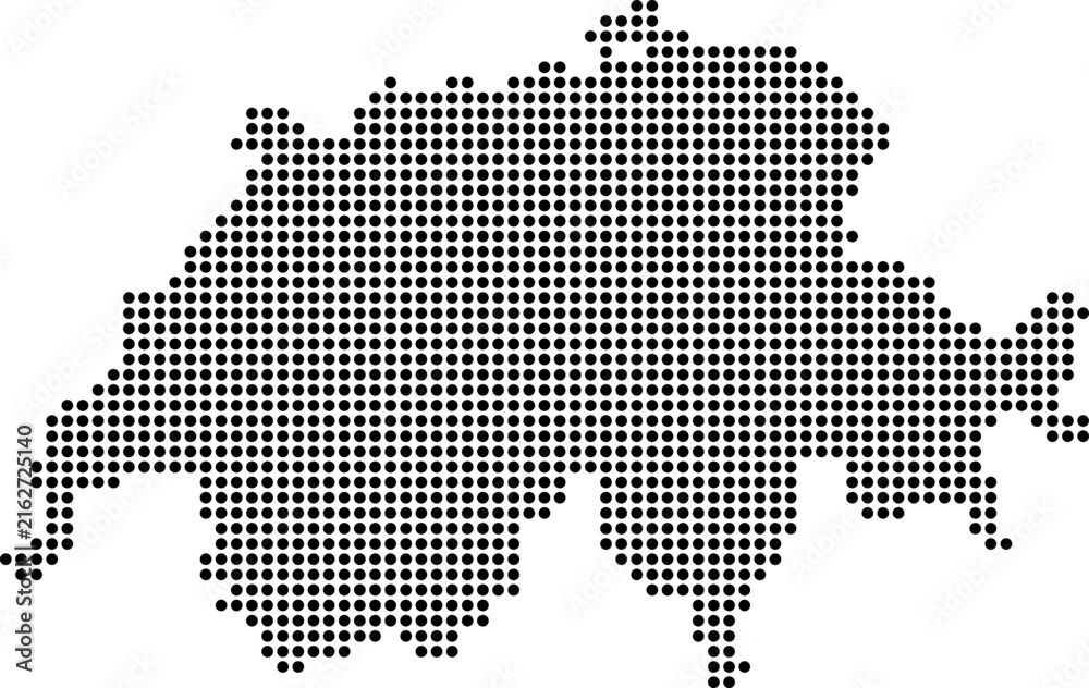 Obraz premium Switzerland dotted map with circular dot pattern, abstract vector geographic silhouette on blue background