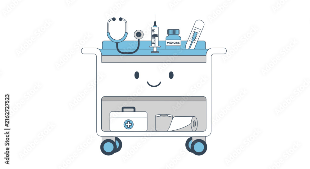 Fototapeta premium A cute medical cart illustration with various health care tools