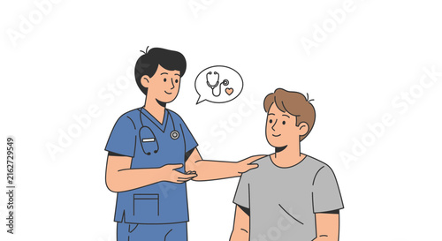 A medical professional consults with a patient in a clinic setting