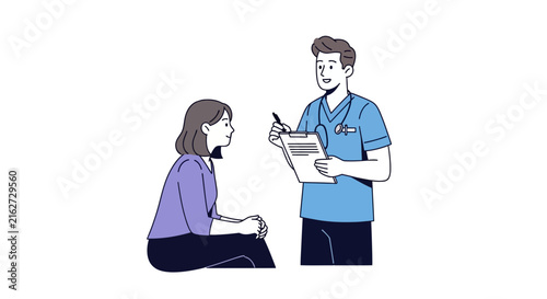 A medical professional consults with a patient in a clinic room