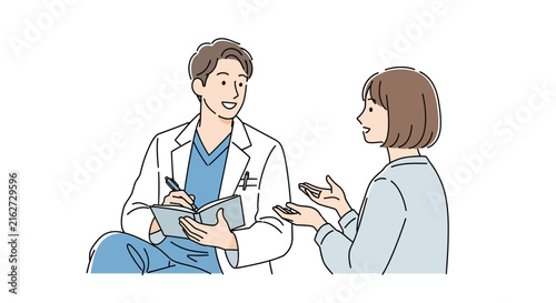 A medical professional consults with a patient in a clinic