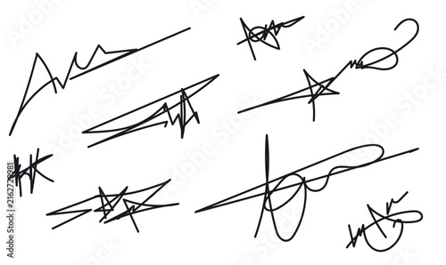 Foto Abstract Signature Scribble Doodle Set, Hand Drawn Freehand Line Sketch Vector C