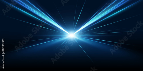 Bild auf Leinwand A vibrant blue light streaks across a dark background, creating a sense of speed and energy, with a bright central glow that suggests a powerful source