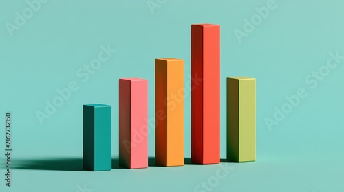Market performance bars, bold 3D columns with clean shadows, 3D illustration. -