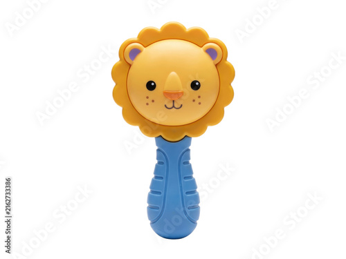 Cute lion baby rattle toy isolated on transparent background