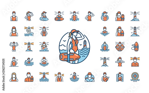 Lifeguard and Lighthouse Icon Set