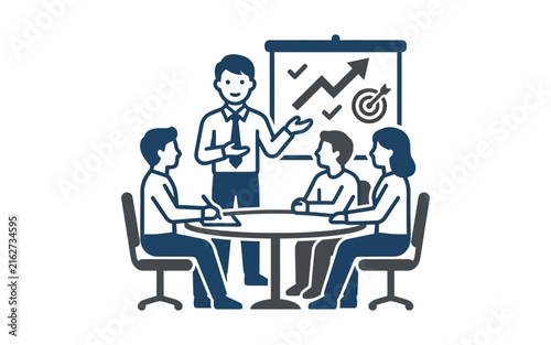 Business Presentation and Team Meeting Vector Illustration