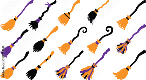 A delightful collection of miniature halloween witch brooms perfect for decorations and spooky seasonal crafts