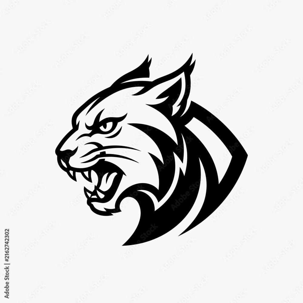 Obraz premium Aggressive feline head mascot symbol black white vector