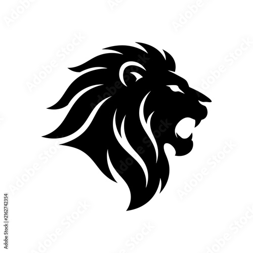 Aggressive lion head silhouette roaring vector graphic design