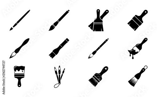 Diverse Paintbrush Icon Set, Art Tools Vector Graphics, Artist Brushes Collection for Creative Projects, Drawing and Painting Elements
