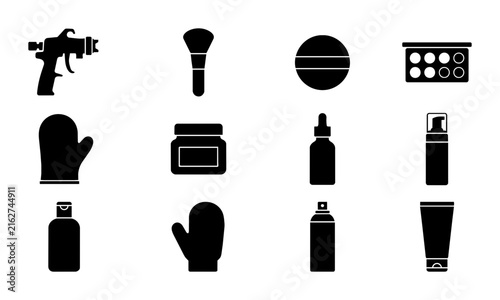 Beauty Salon Equipment Icons, Skincare Product Set, Makeup Tools Vector Graphics, Cosmetic Application Accessories Collection