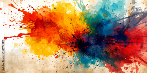 Explosion of Hues A vibrant, abstract explosion of color splashes across a textured backdrop, creating a dynamic and energetic visual that stimulates the senses.