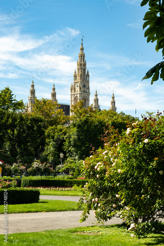 Scenic View of Vienna City Hall from Volksgarten Park Austria