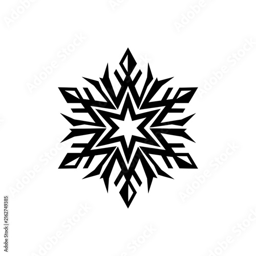 Bold geometric star snowflake icon in black and white