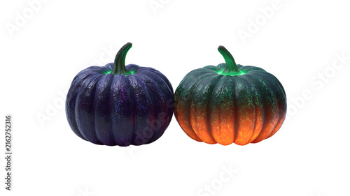 Dark purple pumpkin glowing green stem autumn harvest