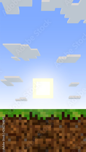 Pixel background. The concept of games background. Vector illustration
