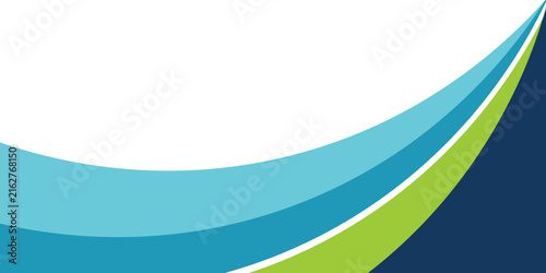 Abstract white background with blue, cyan, and green curved wave bands