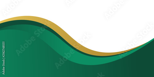 Vibrant green and gold abstract background with curved wave patterns