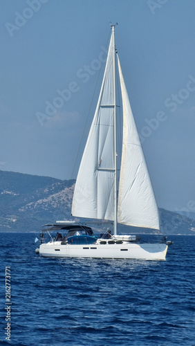 ship sailing blue sails sea greece summer