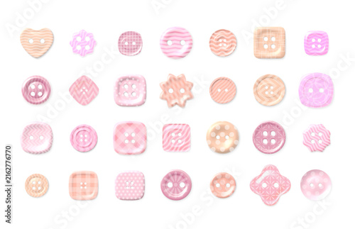 Pastel sewing button element set with assorted decorative shapes
