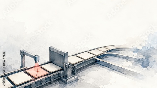 Automated Defect Detection on Manufacturing Conveyor Illustration.