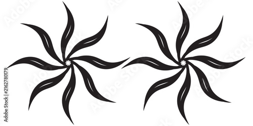 Modern Black White Floral Pinwheel Swirl Rotation Organic Spiral Minimalist Abstract Logo Icon Background
