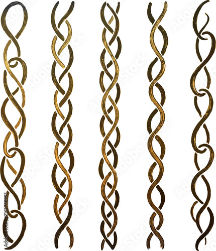 Set of silhouettes braids borders. Twisted Rope Decorative Elements design. Barbed  illustration. Barbwire hand drawn doodle. Elegant Spiral motifs. Intertwined Chain Link, Thorn, and Scribble Line. 