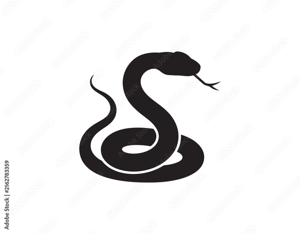 Fototapeta premium Black silhouette of a coiled snake with a forked tongue
