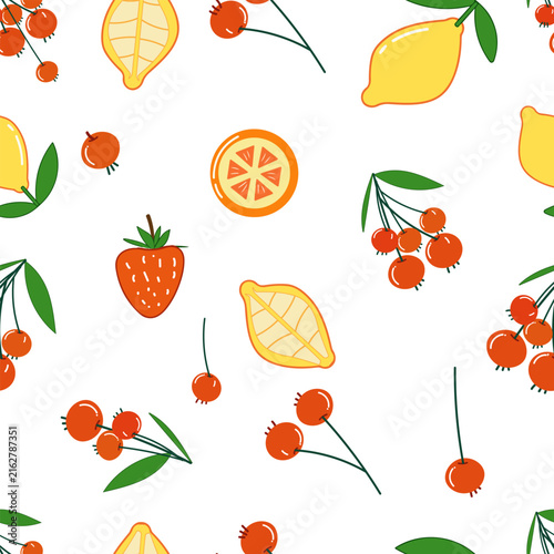 Vector leaf patterns and seamless wild fruit designs.
