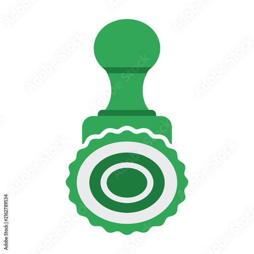 Green rubber stamp icon with white circular design and handle on top
