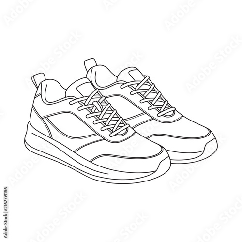Sneakers Line Drawing On White Background Minimalist Footwear Illustration