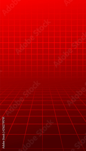 Red perspective wireframe grid background vector for 80s synthwave retro cyber futuristic design, product display floor scene stage, digital gaming technology wallpaper backdrop