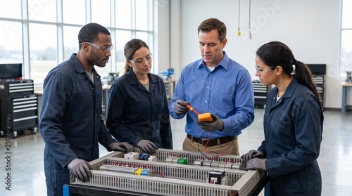 Instructor Demonstrating Electrical Panel Testing to Trainees