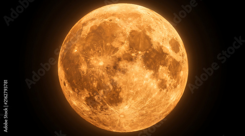 A vibrant orange moon illuminated against the dark night sky, a breathtaking celestial display