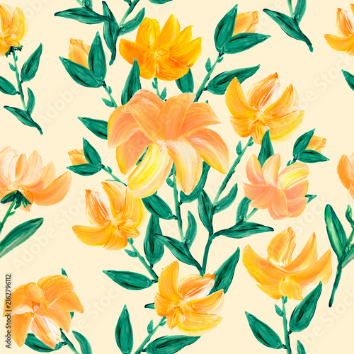 Seamless pattern abstract  flowers, art painting, creative hand painted background
