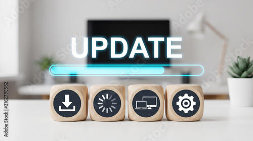Software Update Progress With Download Loading Device and Settings Icons